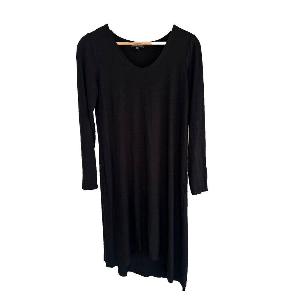 Eileen Fisher Long Sleeve Black Stretch Contemporary Minimalist Career Dress S